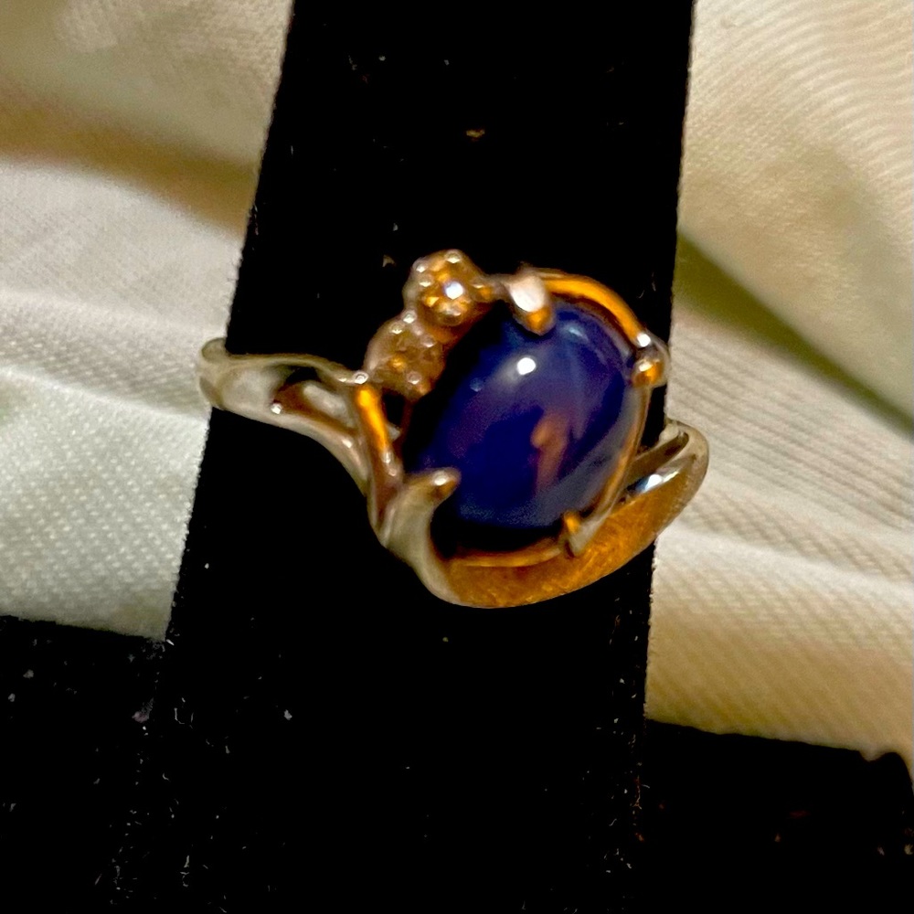 Blue star sapphire 14k white gold ring and pendant set